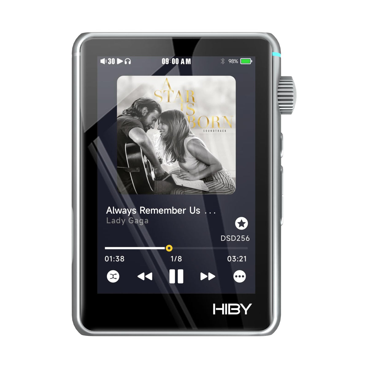 HiBy R3 II front panel view showing compact design for on-the-go listening