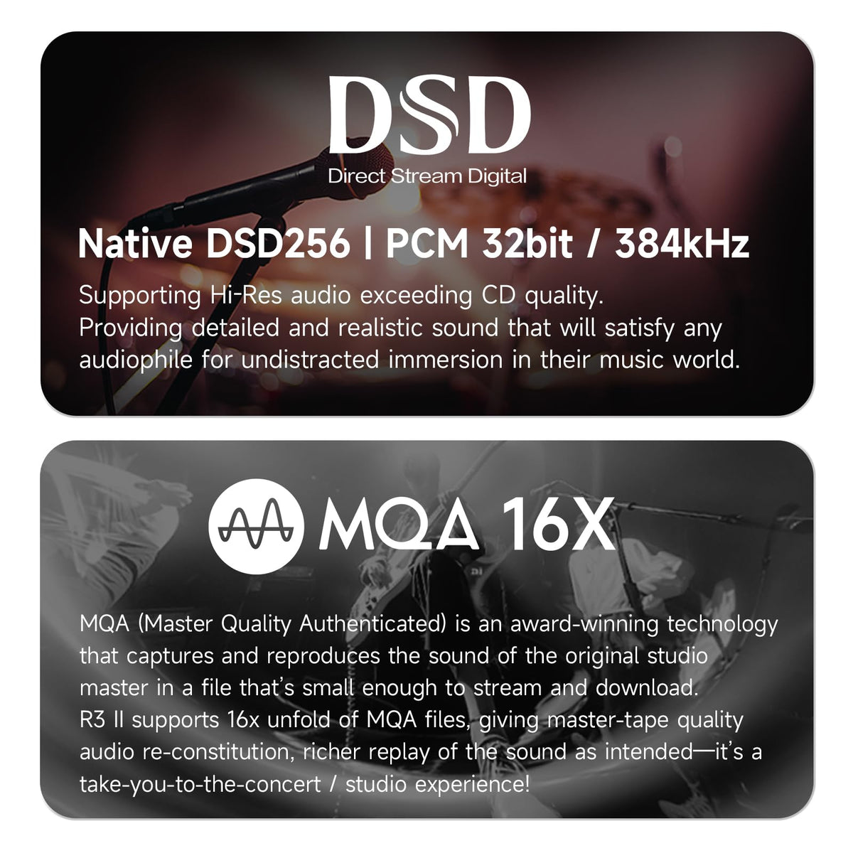 HiBy R3 II MQA decoding enhances track detail for premium sound.