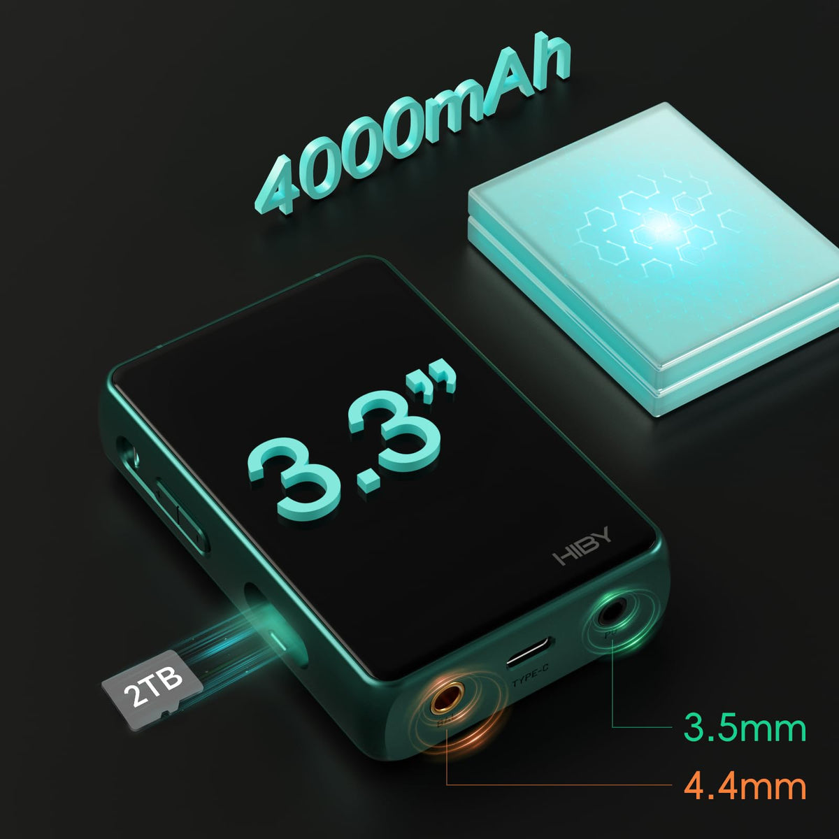 HiBy R3 PRO II Bluetooth and Wi‑Fi logos indicating wireless capabilities.