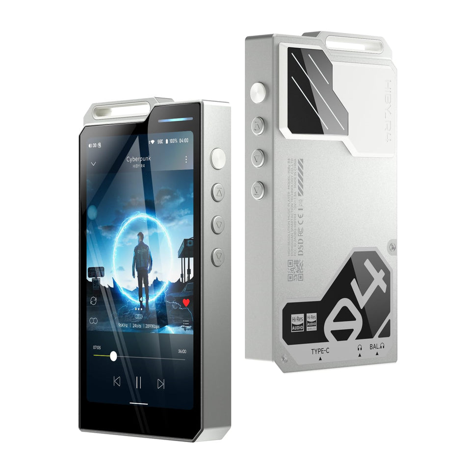 HiBy R4 front view highlights compact design for on-the-go listening.