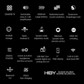 HiBy R6III class A/B amplifiers for robust drive with large headphones.