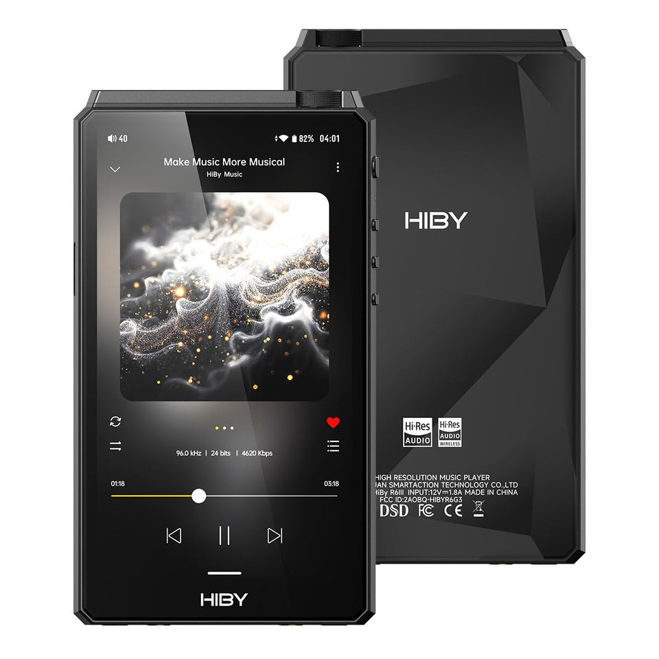 HiBy R6III front panel with easy-grip controls for portable listening.
