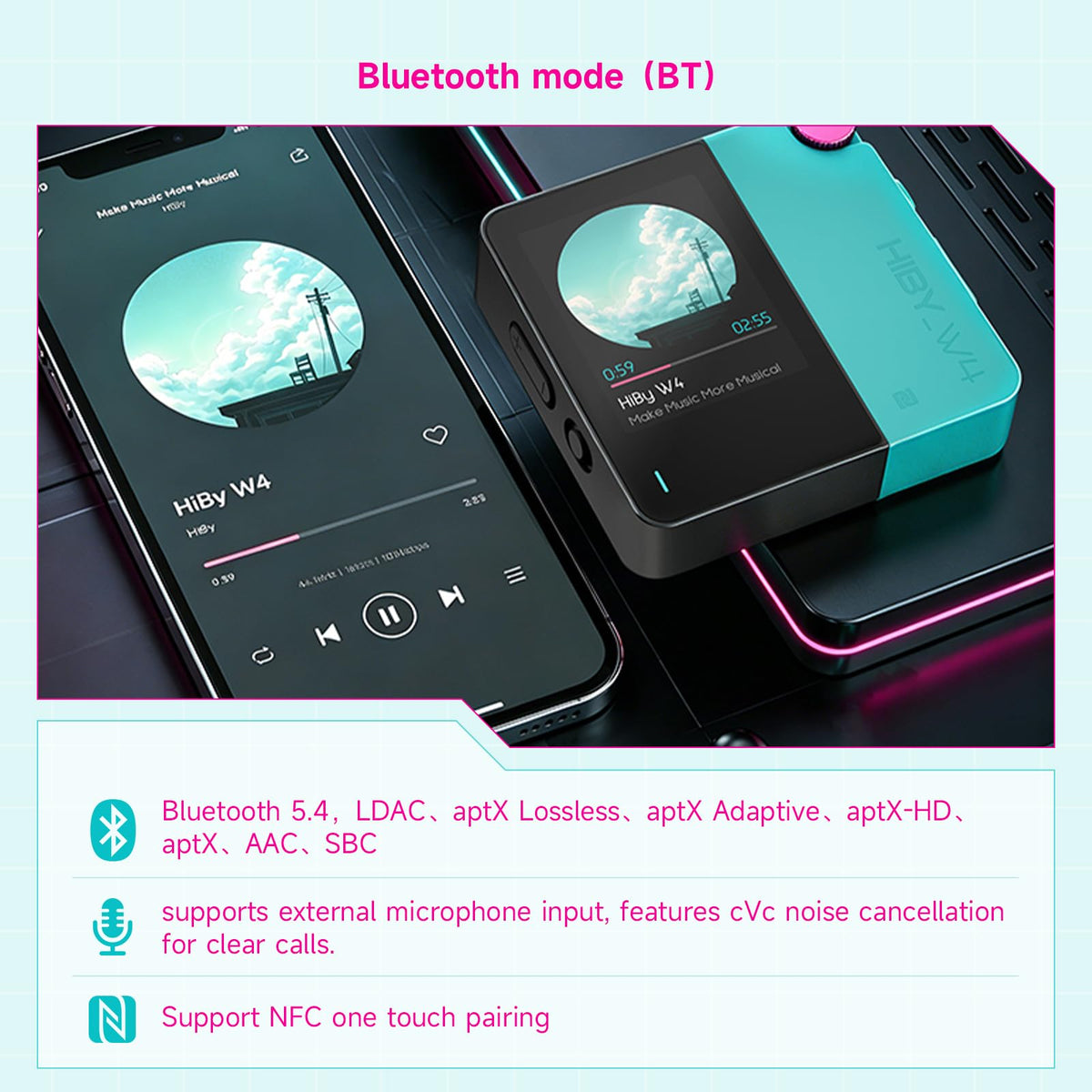 HiBy W4 dual DAC architecture for detailed, clear sound