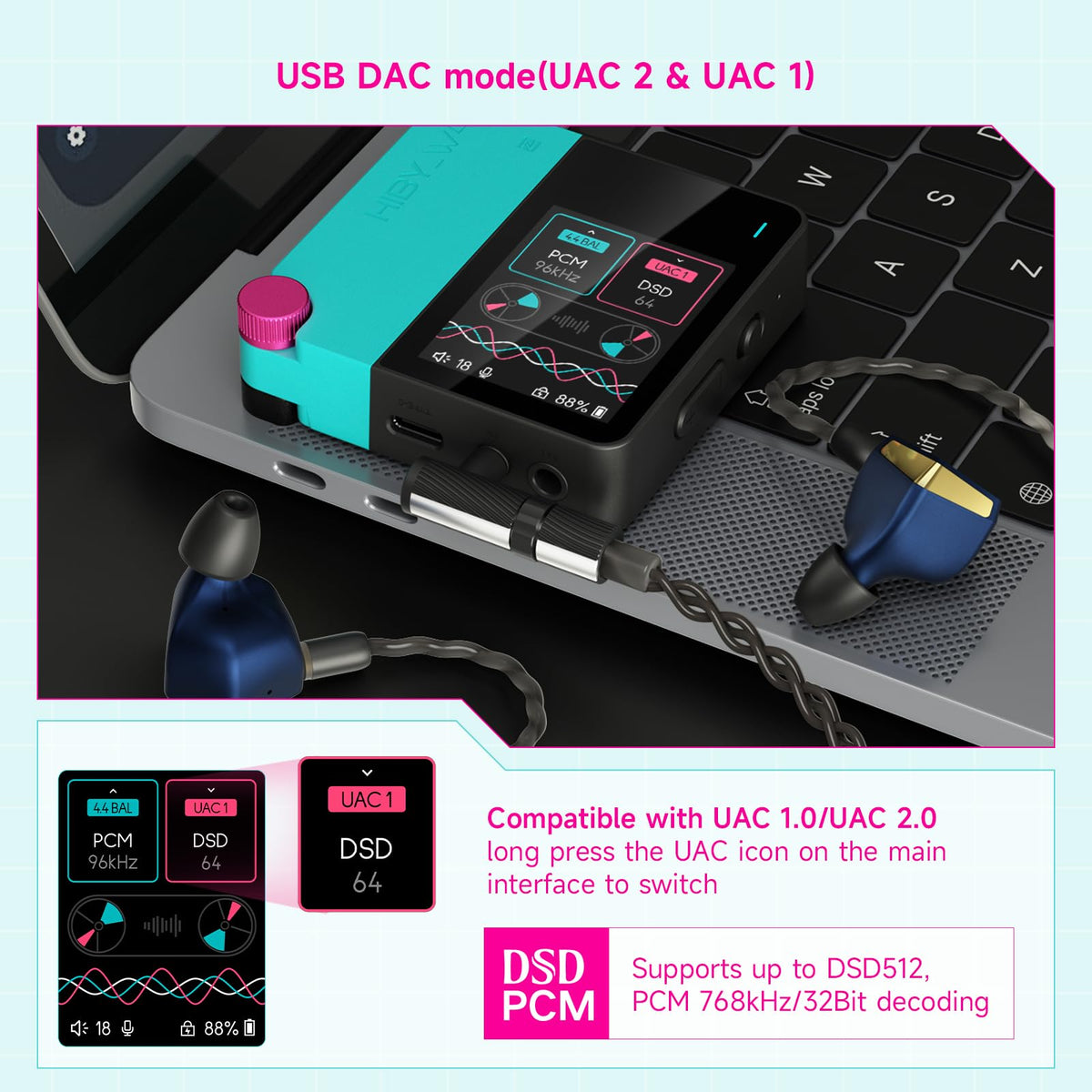 HiBy W4 USB/DAC switch for instant mode changes in one tap.