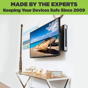 HIDEit Mounts installed in living room showcasing clean media setup and clutter-free appearance
