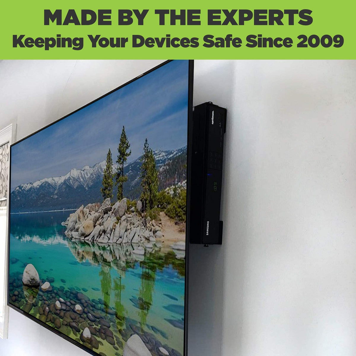 HIDEit Mounts lifestyle shot in living room hiding devices neatly