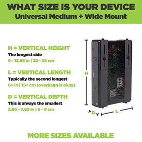 HIDEit scale comparison with console showing size compatibility benefit