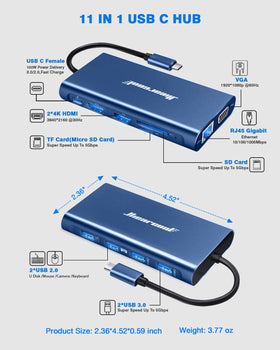 Hiearcool triple-display dock hdmi-vga supports extended screens for multitasking.