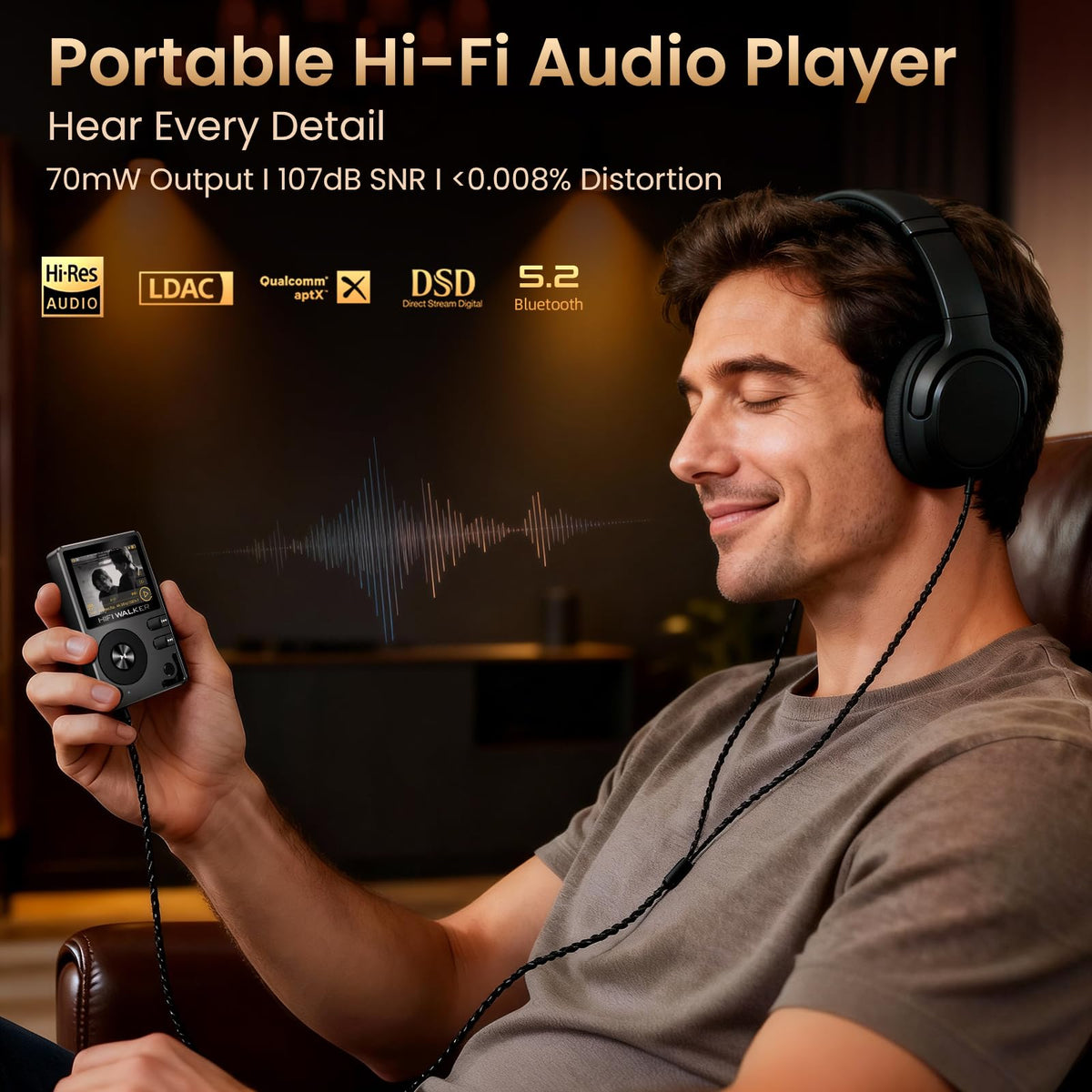 HIFI WALKER H2 Bluetooth 5.2 for wireless listening and versatility.