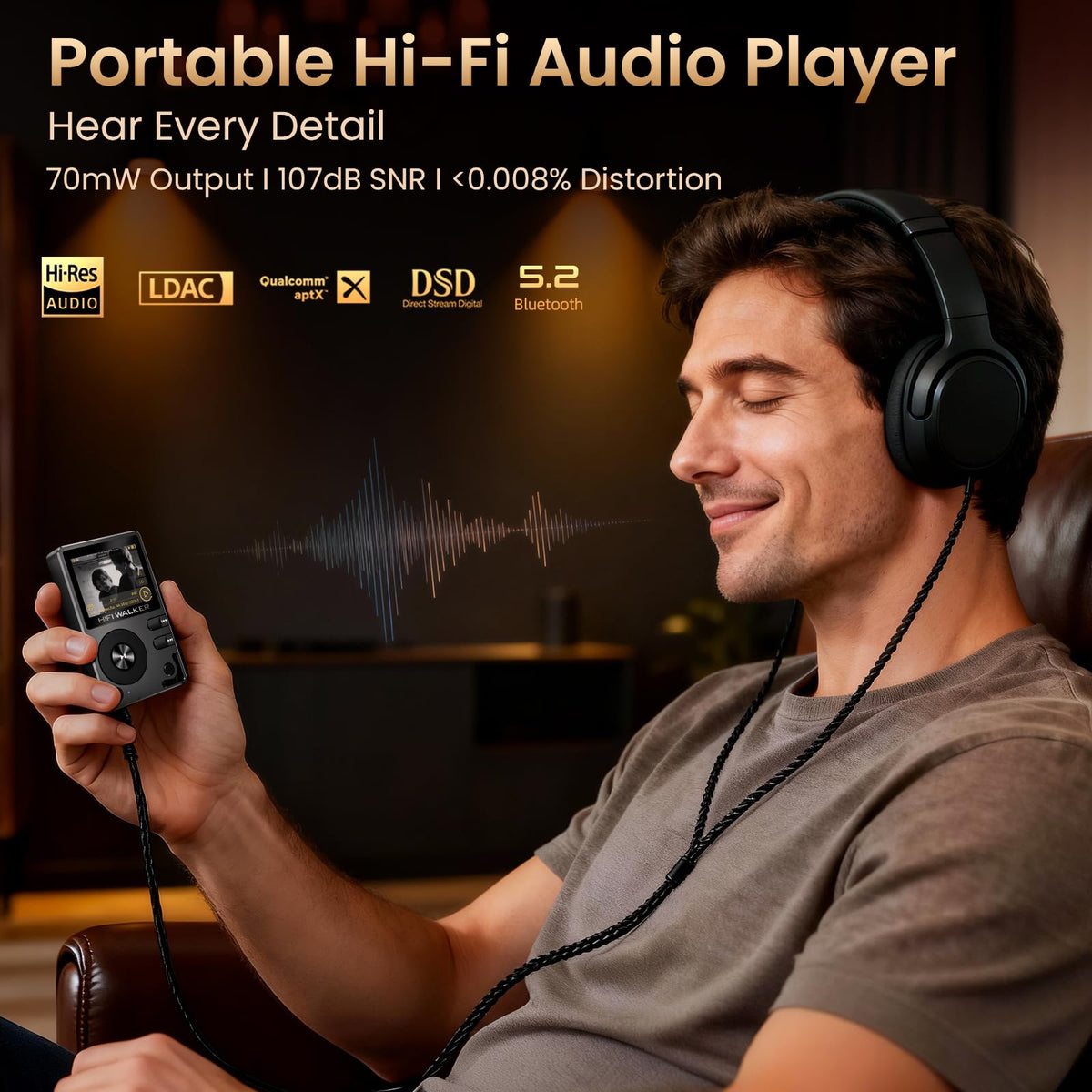 HIFI WALKER H2 screen display shows metadata and intuitive navigation.