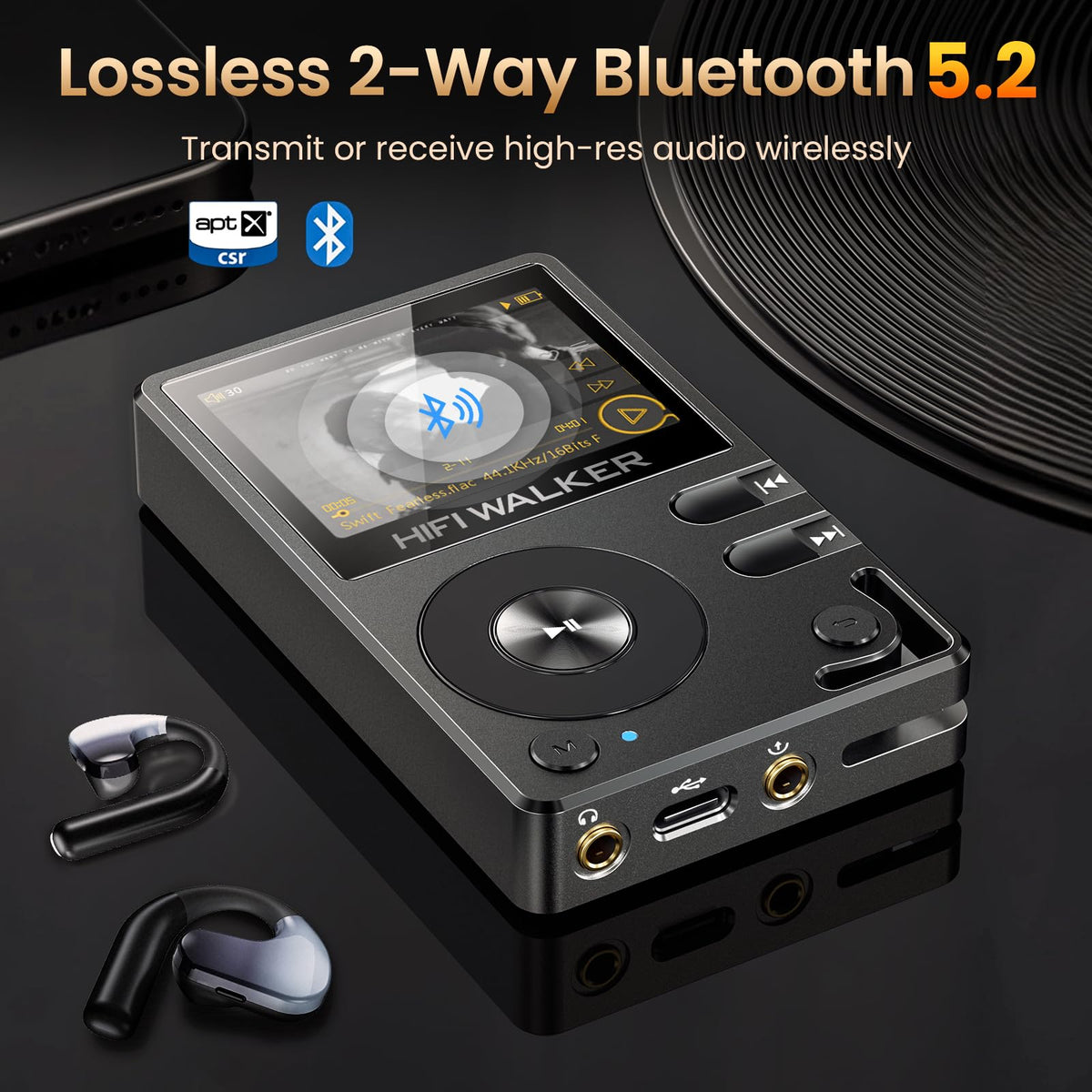 HIFI WALKER H2 supports up to 512GB microSD cards for larger libraries.