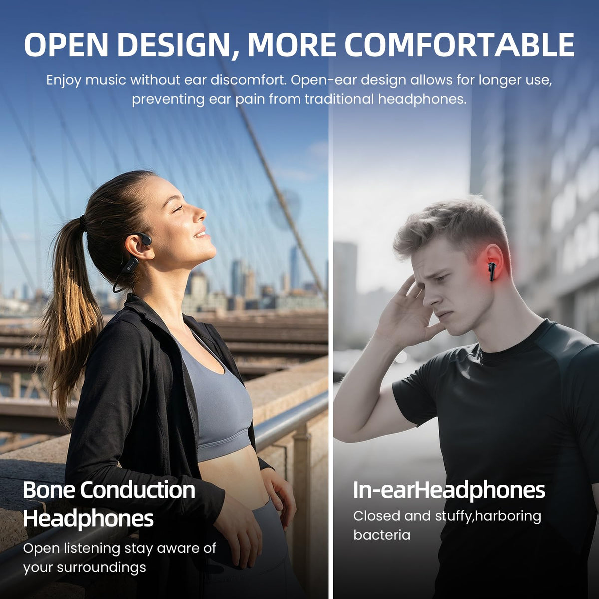 HIFI WALKER open-ear design offers comfortable listening on the go.