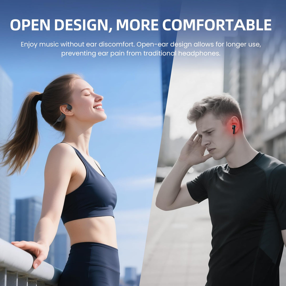 HIFI WALKER open-ear design while wearing for comfortable all-day use