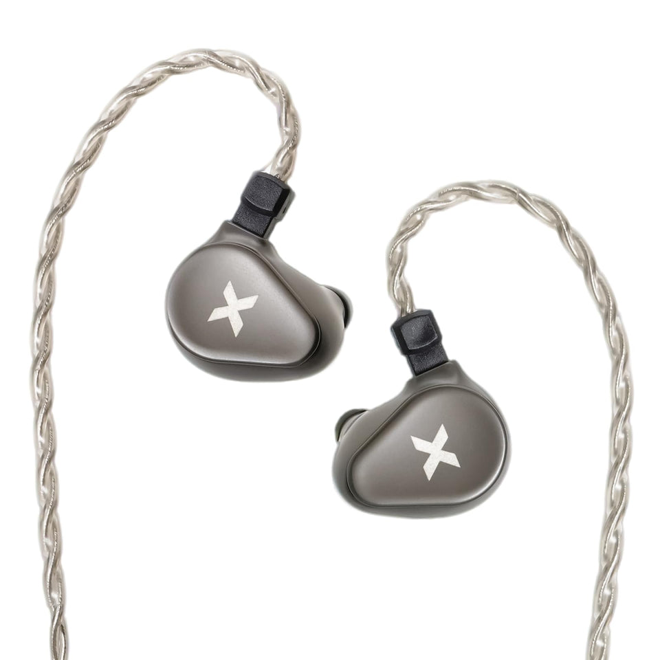 HiFiGo DUNU Titan X front view showing sleek gunmetal alloy housing and ergonomic nozzle