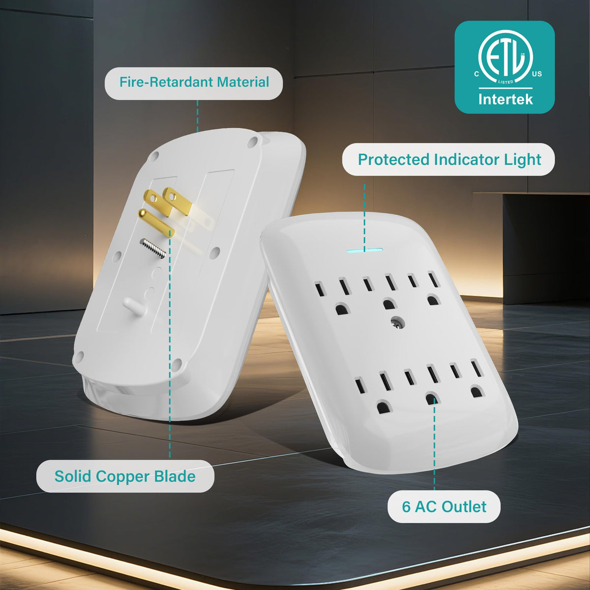 HiFind detailed image of six grounded outlets for multi-device convenience