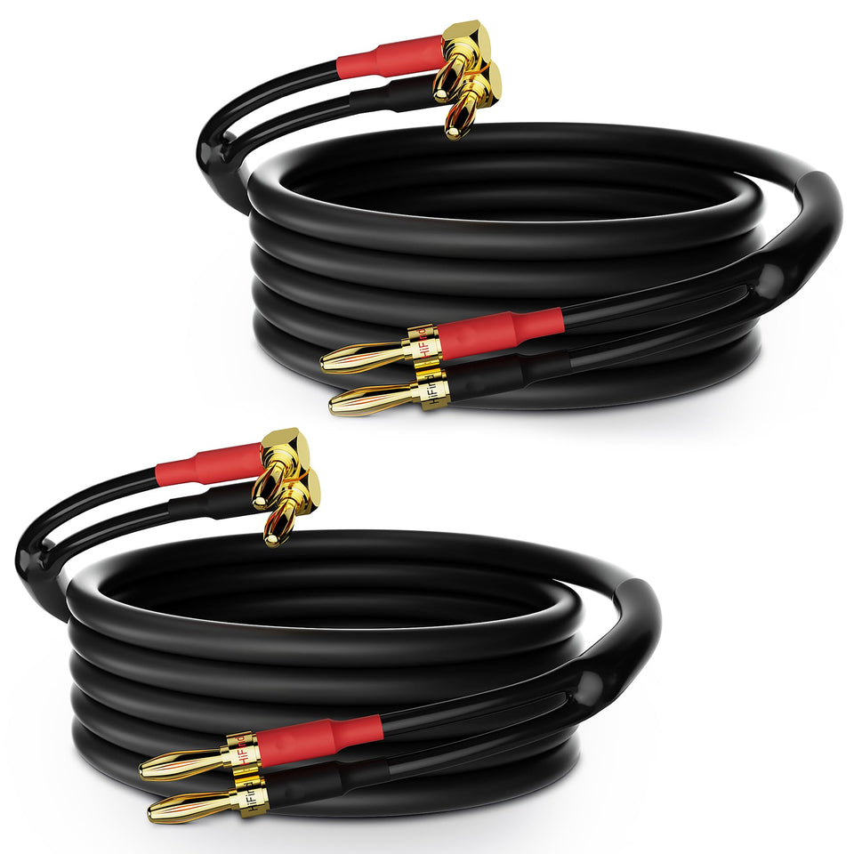 HiFind 6 ft two-pack speaker cable with gold-plated banana plugs for reliable home stereo connections.