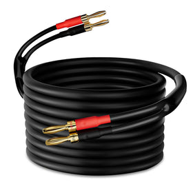 HiFind speaker wire 15ft with gold-plated banana plugs for high-fidelity connections.