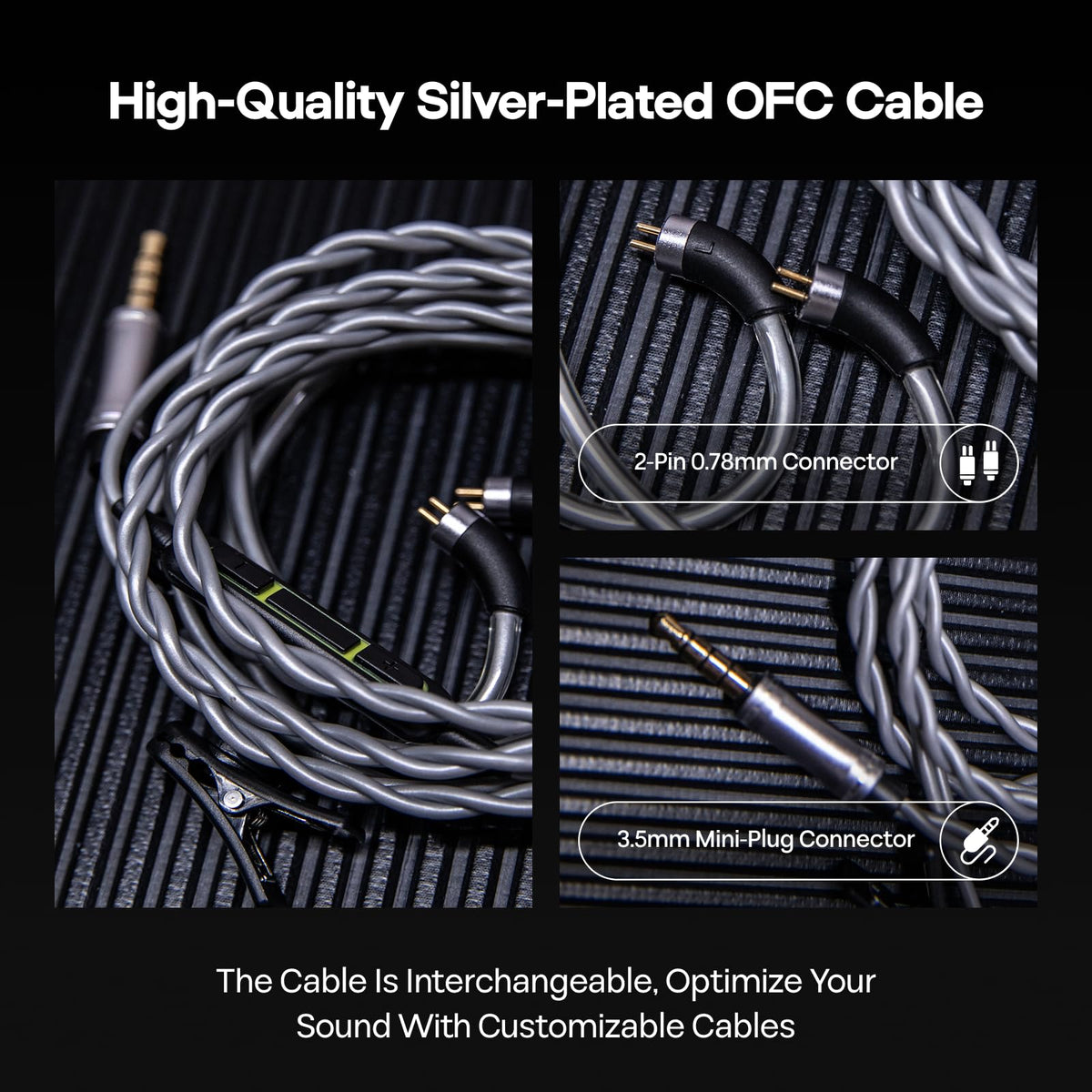HIFIXAUDIO detachable 0.78mm 2-pin connector close view enables easy cable swaps