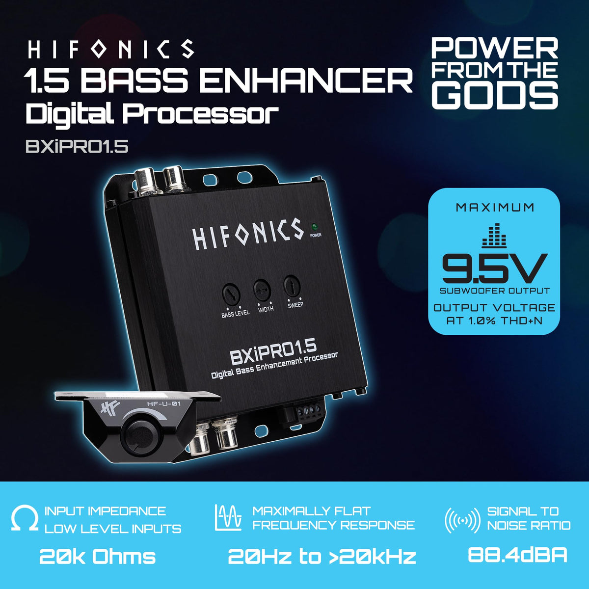 Hifonics dash-mounted remote control for BXIPRO1.5 enabling quick bass adjustment
