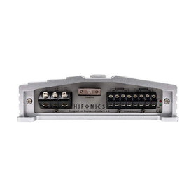 Hifonics Zeus 1200W amp heat sink on aluminum chassis aids heat dissipation.