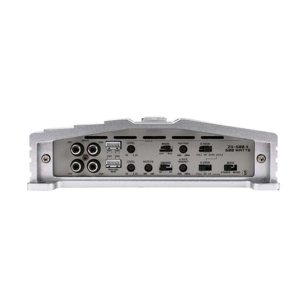 Hifonics Zeus 600W rear ports image highlights flexible inputs for easy installation.