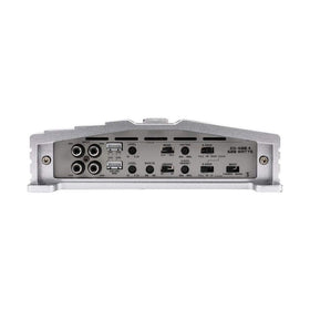 Hifonics Zeus 600W rear ports image highlights flexible inputs for easy installation.