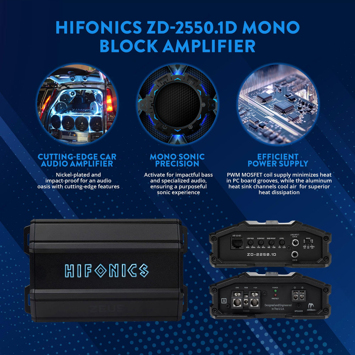 Hifonics Zeus Delta 2550 internal power supply highlighting stable power delivery and efficiency