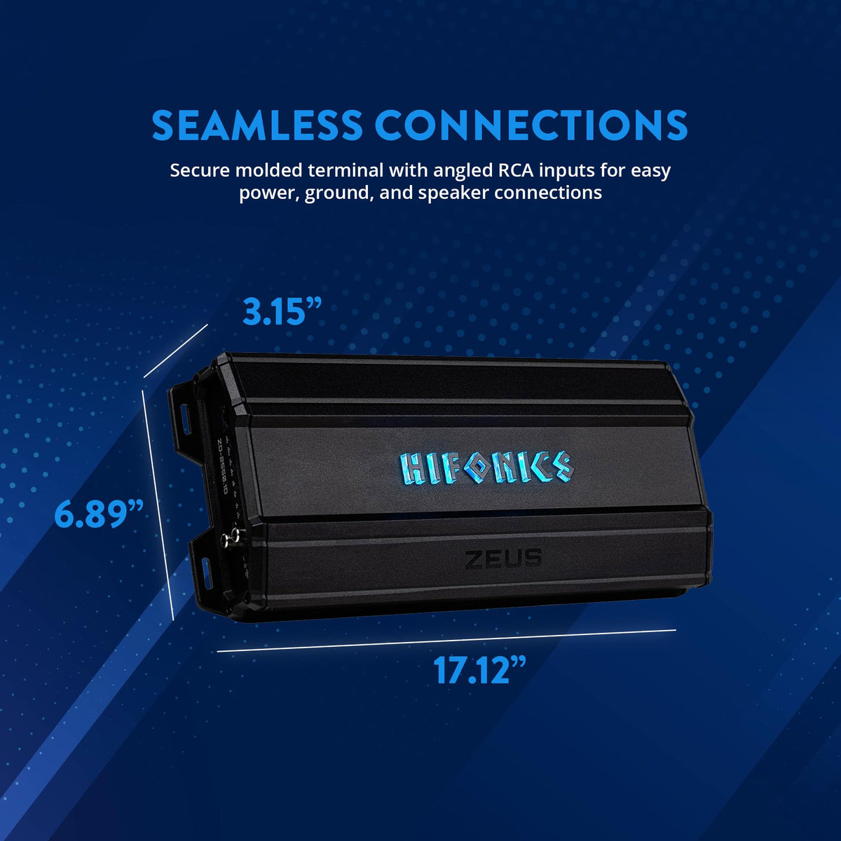 Hifonics Zeus Delta 2550 side profile illustrating slim form for versatile under-dash installation