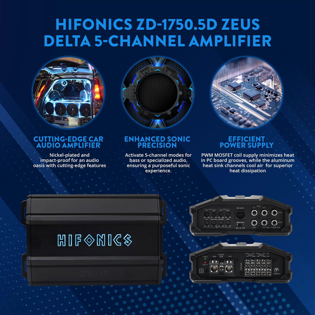 Hifonics Zeus Delta ZD-1750 compact design fits tight dashboard spaces