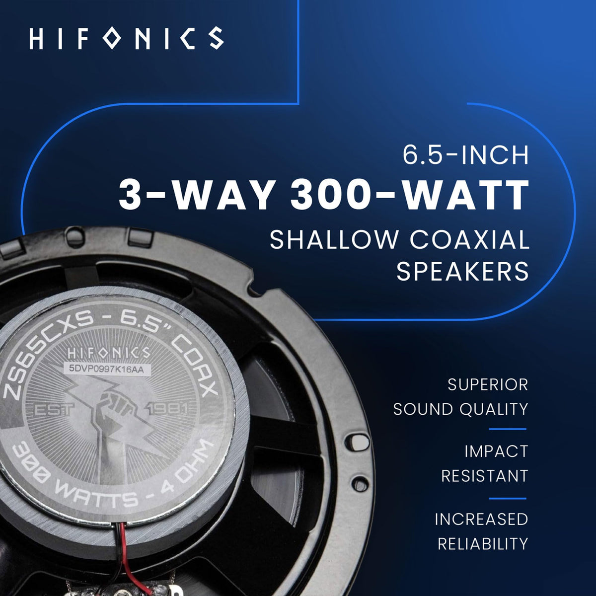 Hifonics Zeus woofer close-up showing rigid cone for tighter bass