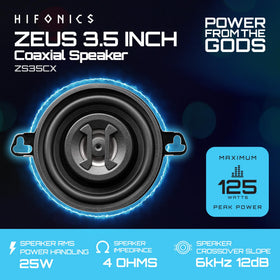 Hifonics Zeus ZS35CX dome tweeter detail highlights Neo-Mylar for clear highs