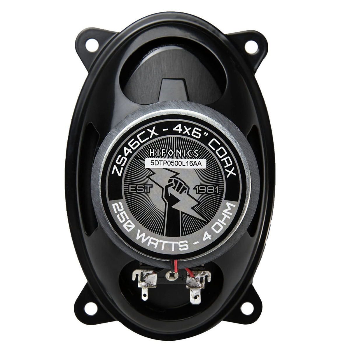 Hifonics Zeus ZS46CX Mylar-dome tweeter close-up for detailed, airy highs.