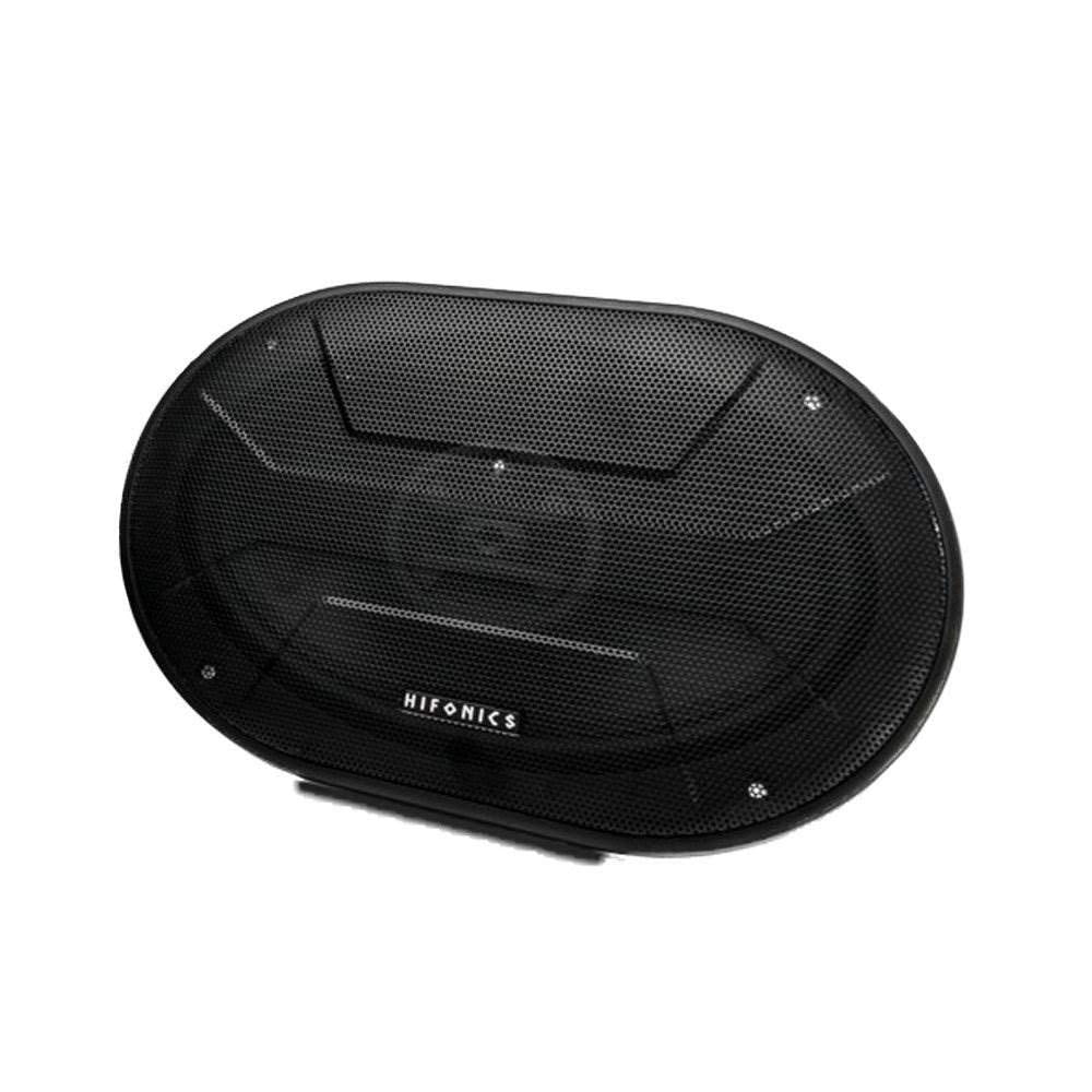 Hifonics speaker next to ruler showing mounting depth and size fit