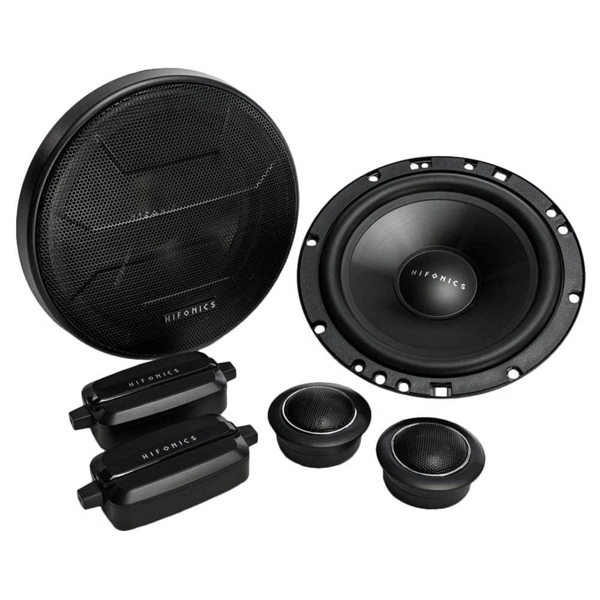 Hifonics Zeus ZS65C front view showing speaker face and grille, improved sound clarity
