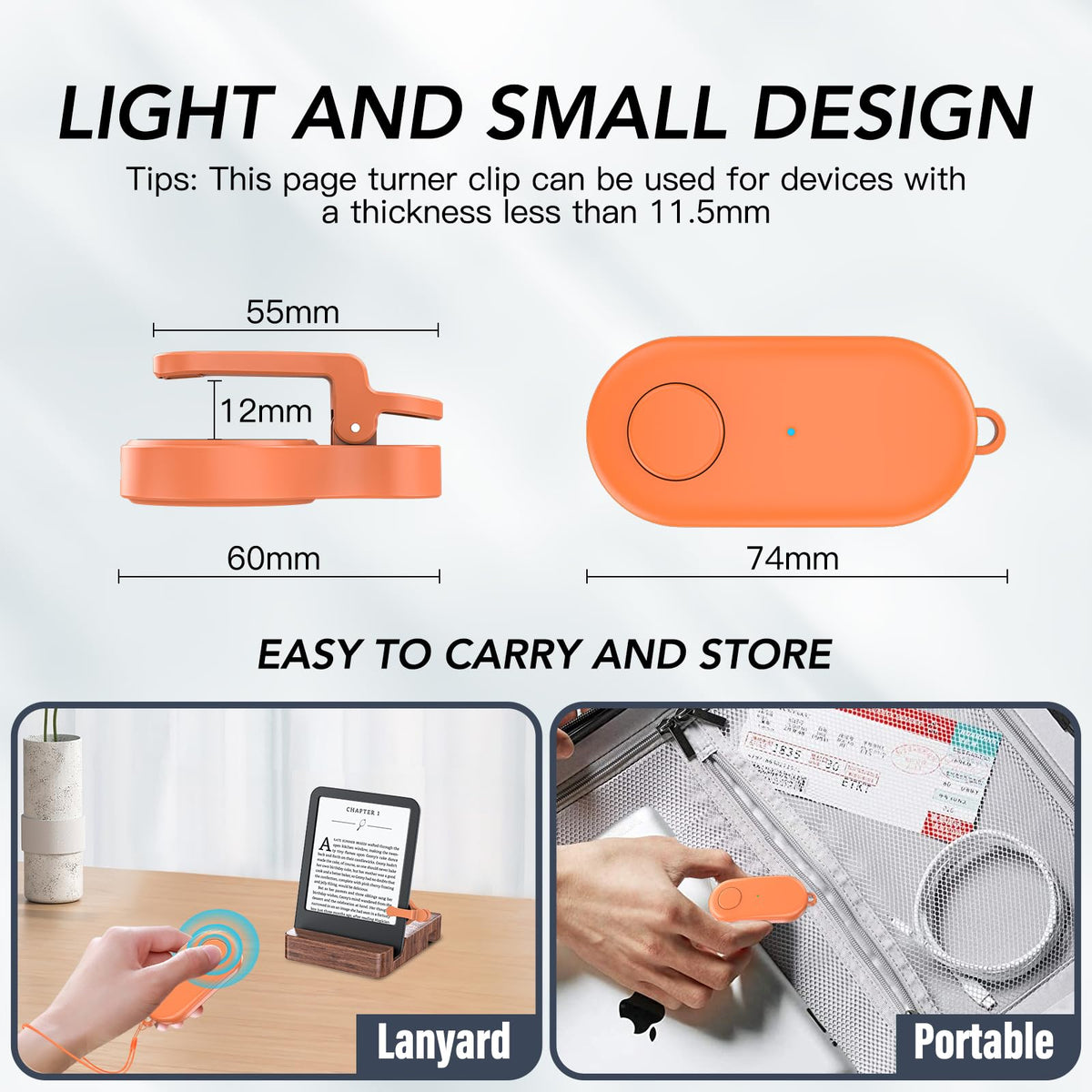 HIGHGO remote-page-turner clip-on design — secure grip and quiet operation.