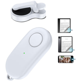 HIGHGO remote page turner clipped to a Kindle for hands-free page turning.