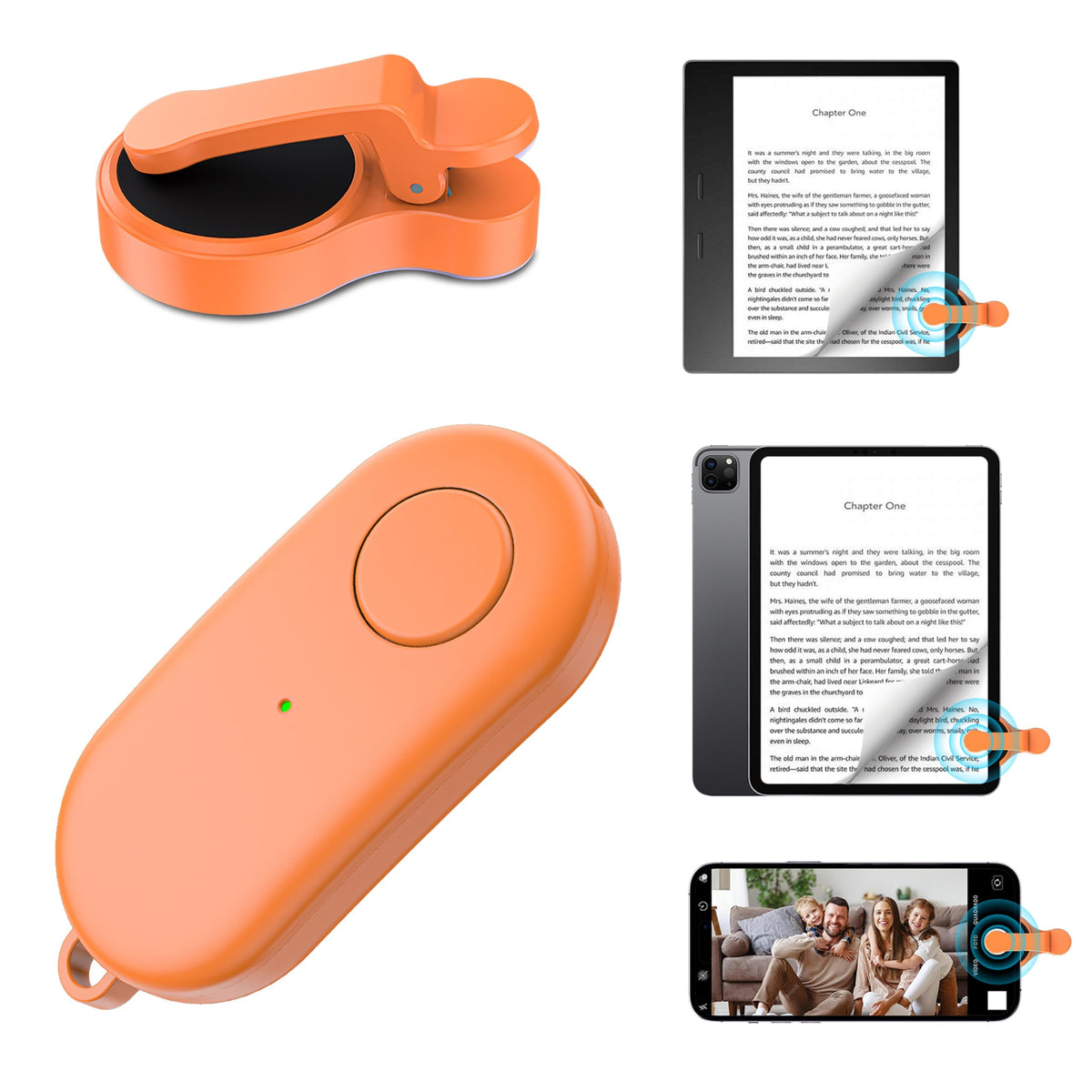 HIGHGO remote page turner for Kindle setup — easy clip-on use for hands-free page turning.