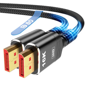 Highwings 80Gbps DisplayPort 2.1 cable close-up showing braided design for gaming
