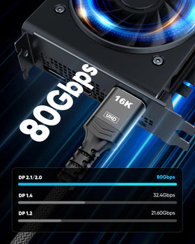 Highwings closeup of gold-plated DisplayPort connector, improves contact reliability