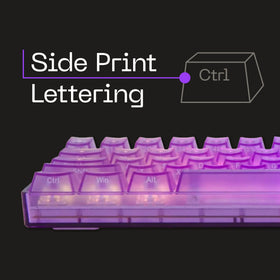 Higround Crystal Amethyst Basecamp keyboard transparent frame showcases modern aesthetics with RGB glow