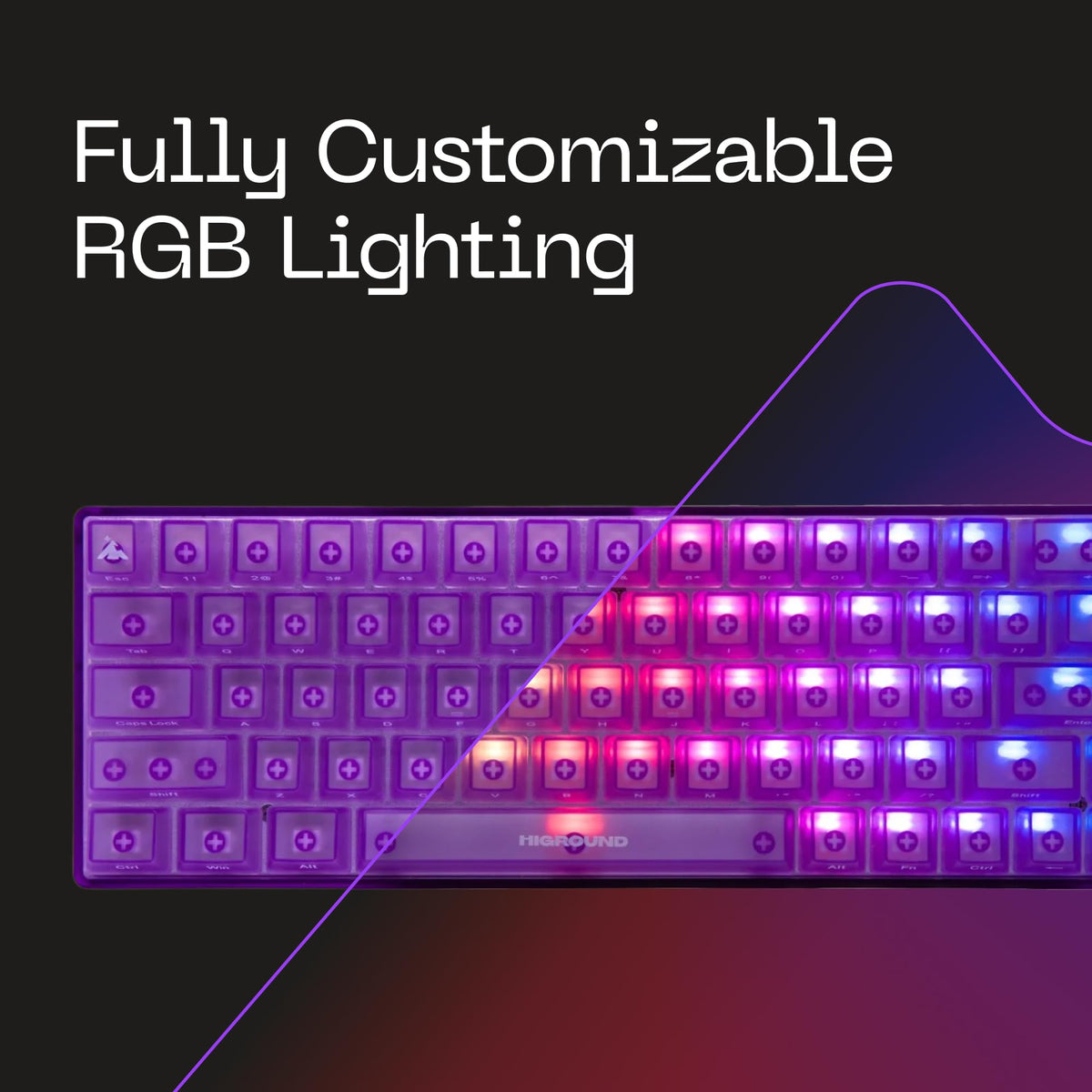 Higround Crystal Amethyst Basecamp white flame switches close-up for precise actuation and smooth typing
