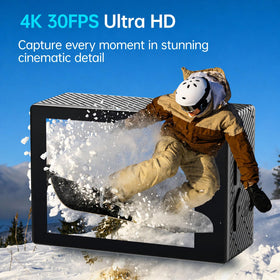 Hiicam action camera with dual screens for framing and on-the-go control.