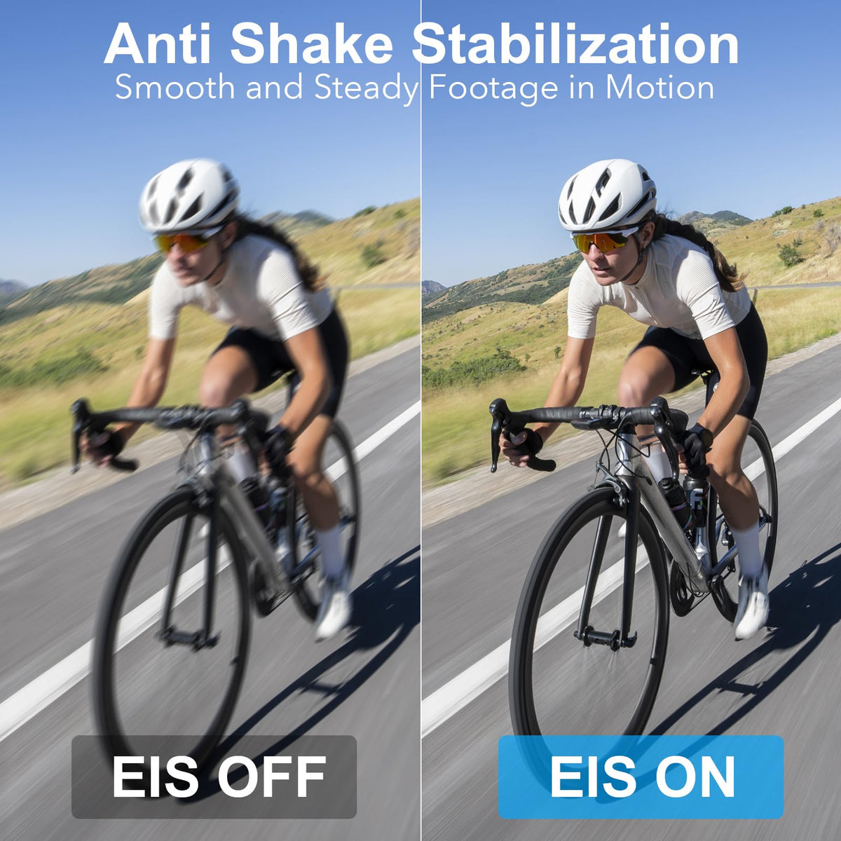 Hiicam action camera with EIS for smooth riding footage
