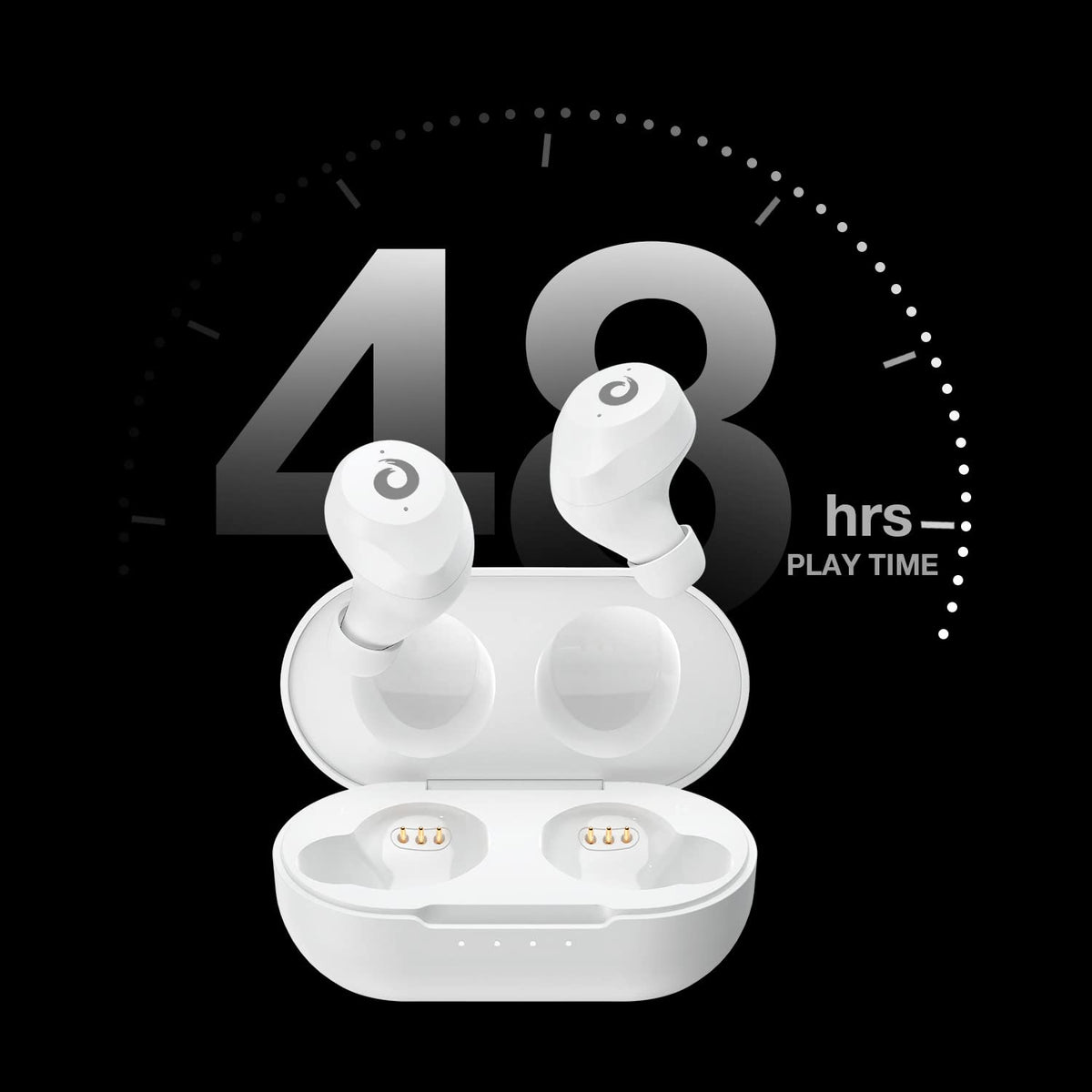 Hikapa X9 charging case open with earbuds installed, shows compact power