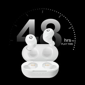 Hikapa X9 charging case open with earbuds installed, shows compact power