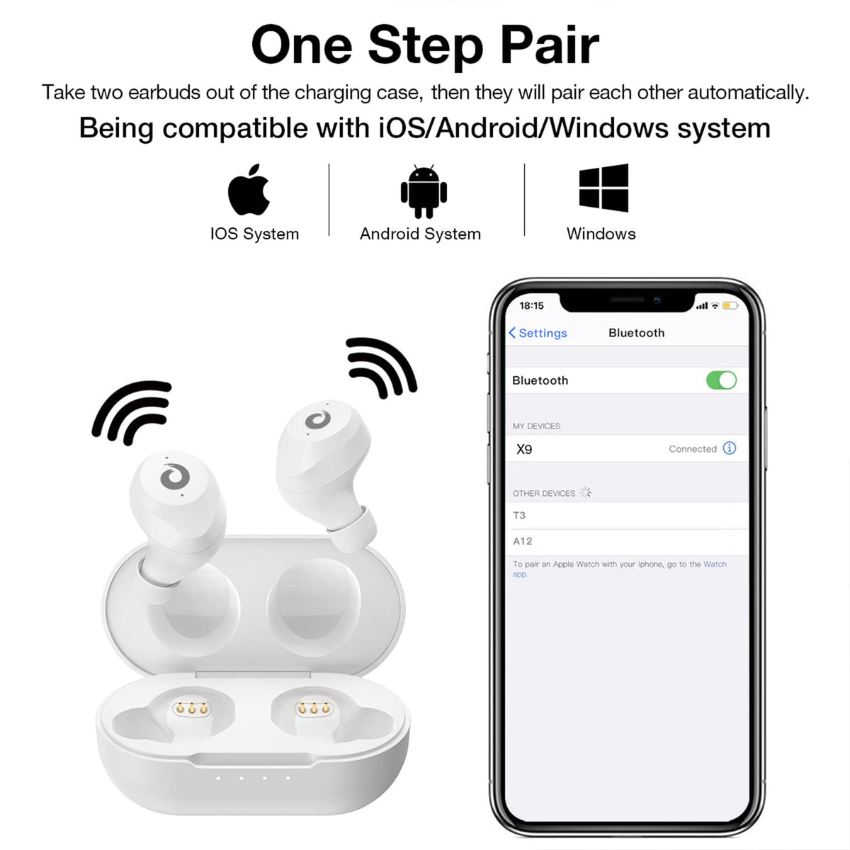 Hikapa X9 demonstrating touch controls on bud for easy hands-free use