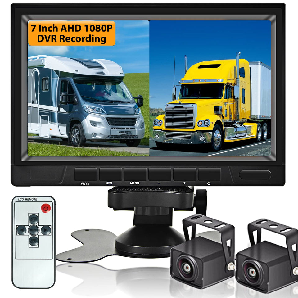 Hikity AHD dual backup camera with 7-inch monitor delivers sharp daytime and night visibility.