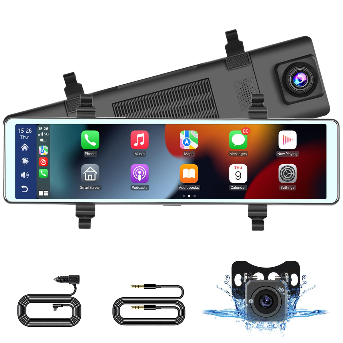 Hikity front view mirror display showing CarPlay and clear navigation — improves driver convenience