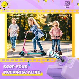 HiMont child holding camera outdoors demonstrating durable design and play benefit