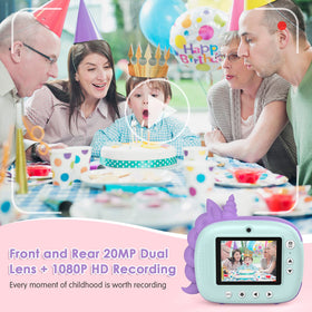 HiMont Kids Camera back panel with dual lenses and 2.5K video feature.